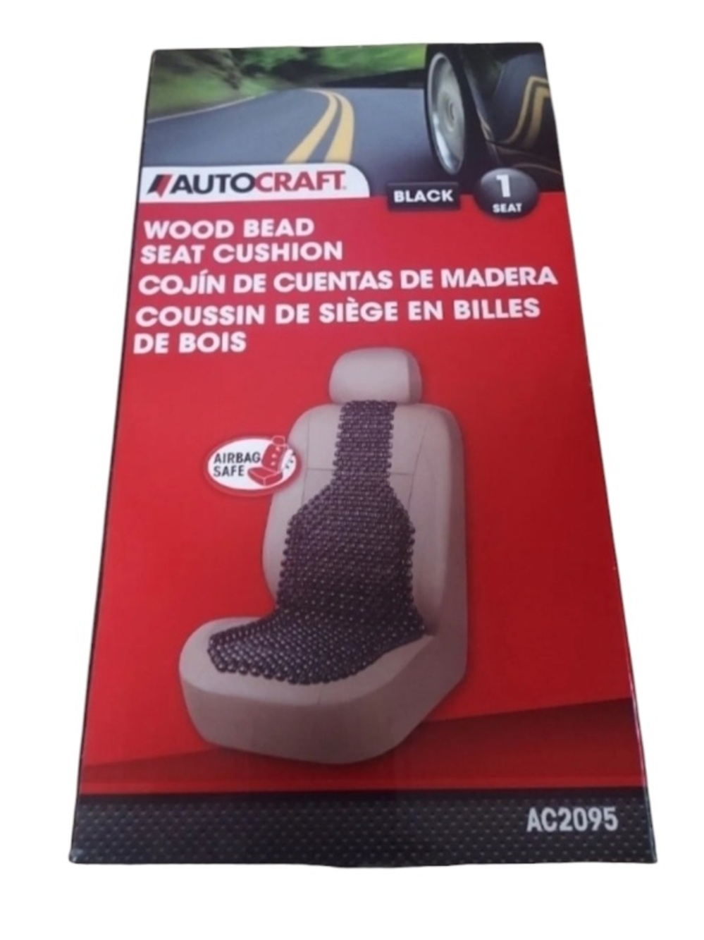 AUTOCRAFT Black Wood Bead Seat Cushion AC2095 1 Seat Airbag Safe NEW